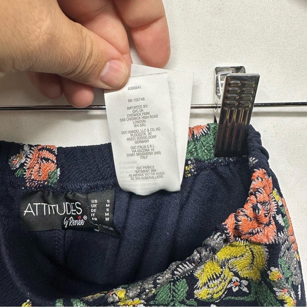 Attitudes by Renee Floral Stretch Knit Pull On Pants Small Navy - Picture 5 of 8